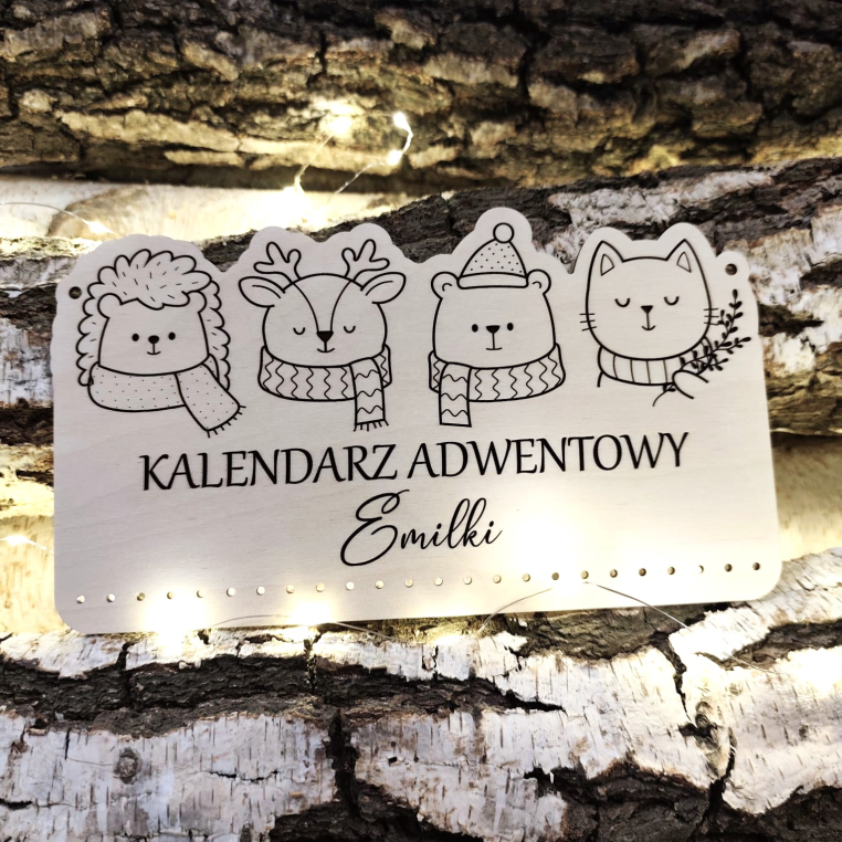 Drewniany Kalendarz adwentowy Zimowe zwierzątka...