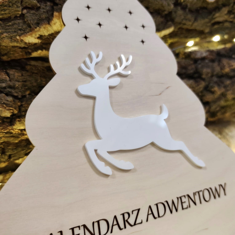 Drewniany Kalendarz adwentowy Biały jelonek -...