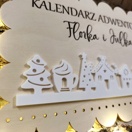 Drewniany Kalendarz adwentowy Biała zima - warianty