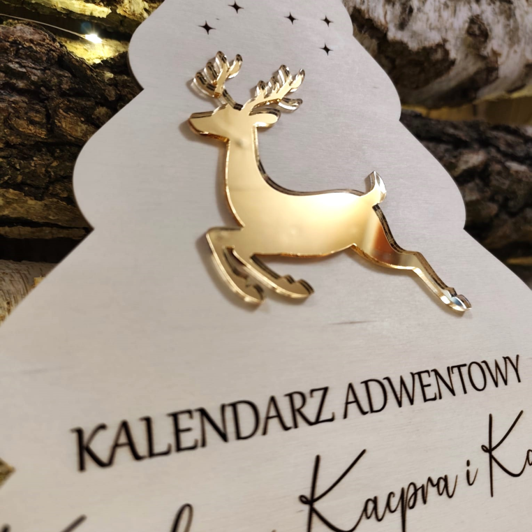 Drewniany Kalendarz adwentowy Złoty jelonek -...