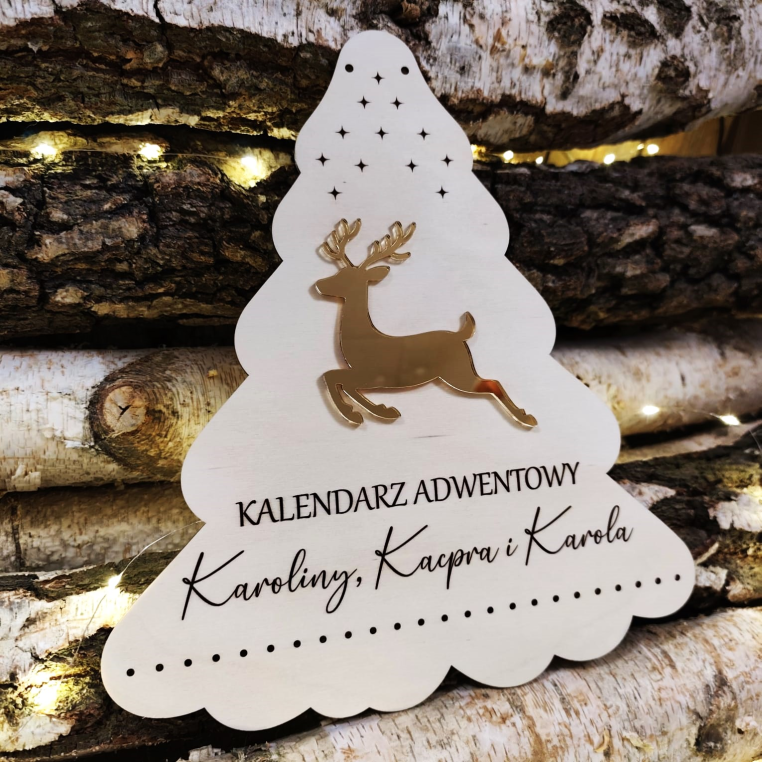 Drewniany Kalendarz adwentowy Złoty jelonek -...