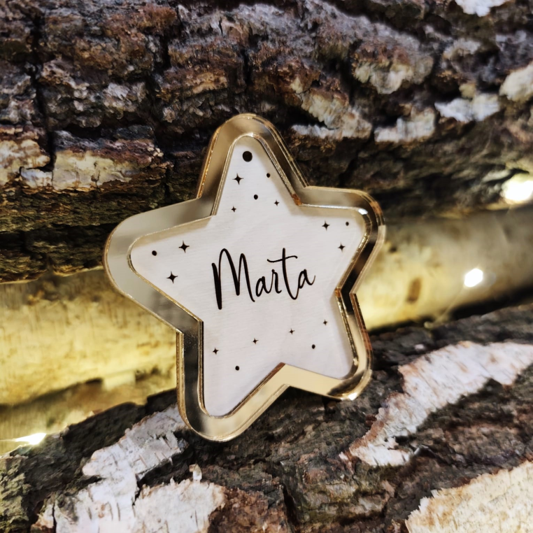 Drewniana Bombka personalizowana Złota gwiazdka...