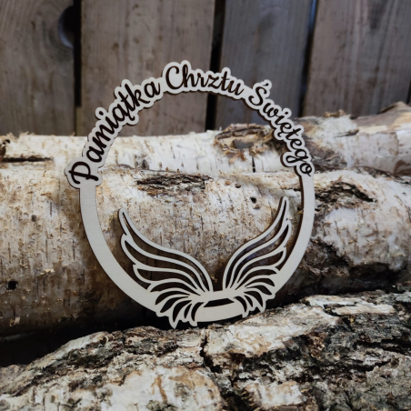 Obręcz z grawerowanym napisem - Pamiątka Chrztu Świętego + skrzydła