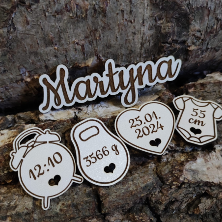 Metryczka - elementy + imię - Biała