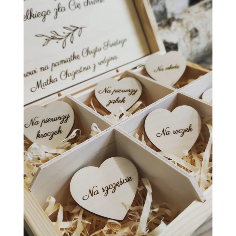 Skrzynka Pamiątka Chrztu Świętego drewniana