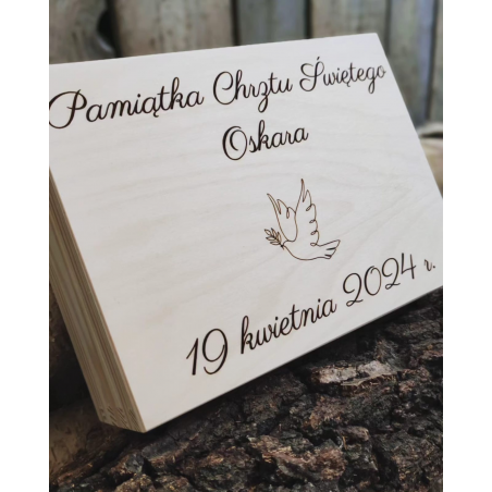 Skrzynka Pamiątka Chrztu Świętego drewniana