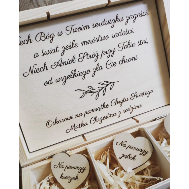 Skrzynka Pamiątka Chrztu Świętego drewniana