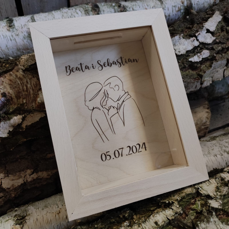 Skarbonka drewniana - Ślubna, Para Młoda