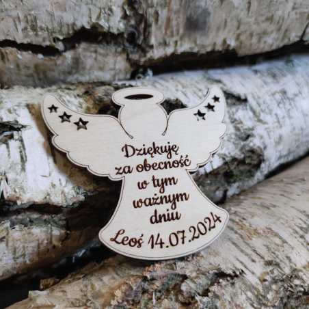 Podziękowanie dla gości za obecność - magnes aniołek