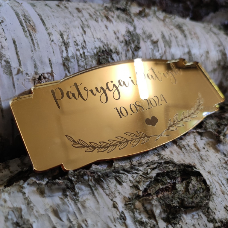 Tabliczka Ślubna imiona + data gałązka Złota