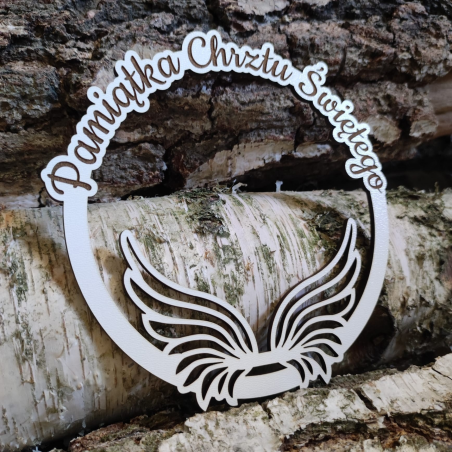 Obręcz Pamiątka Chrztu Świętego skrzydła BIAŁA