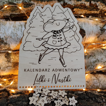 Drewniany Kalendarz adwentowy Myszka - warianty